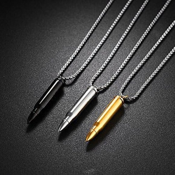 Stainless Steel Bullet Shape Cremation Urn Necklace for Ashes Memorial Keepsake - Picture 2 of 2
